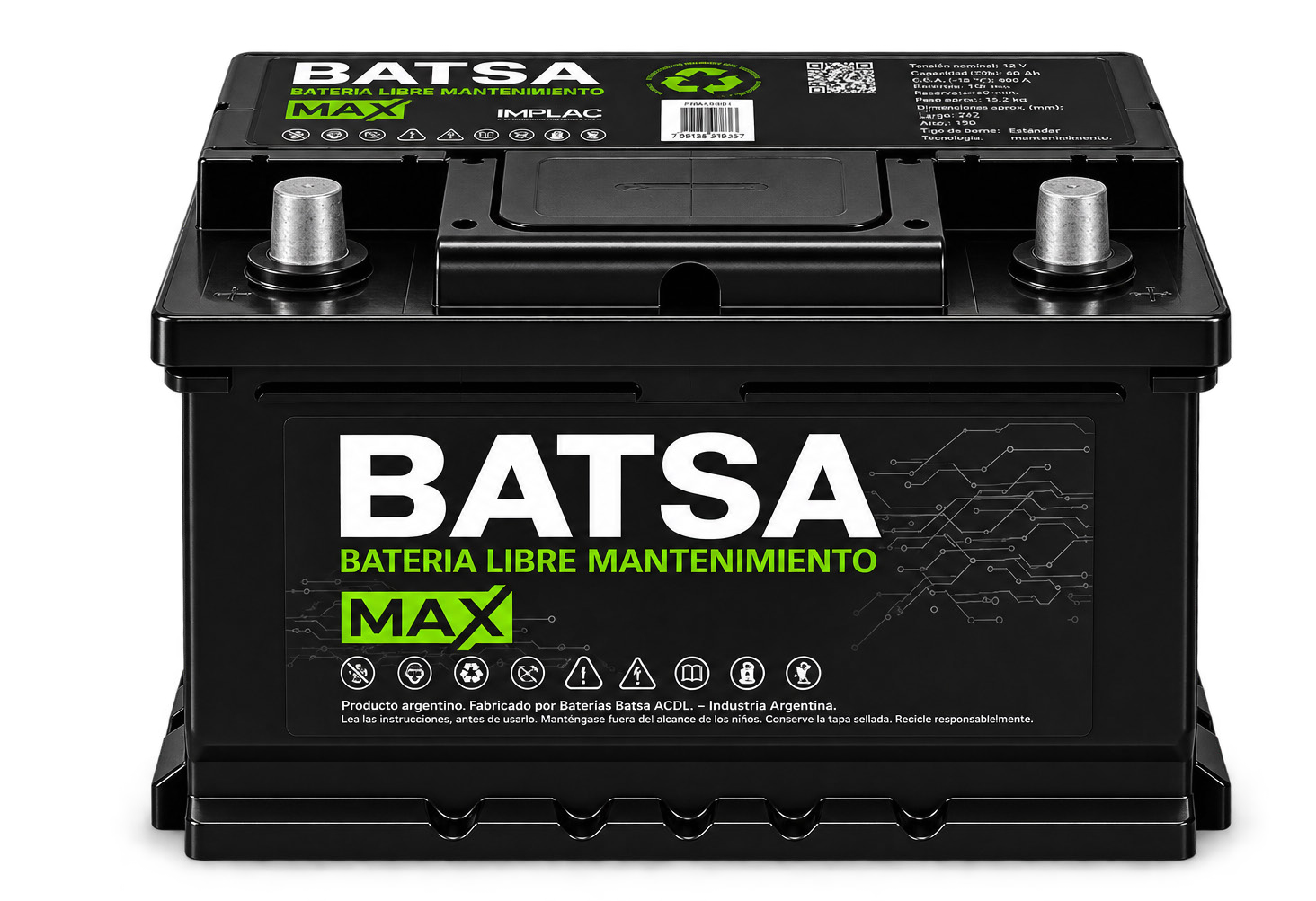 Batería BATSA MAX libre de mantenimiento para automóvil